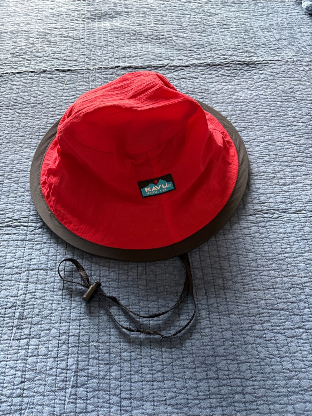 Reversible Kavu Kids Red/Black Bucket Hat with Black Brim and Chin Cord